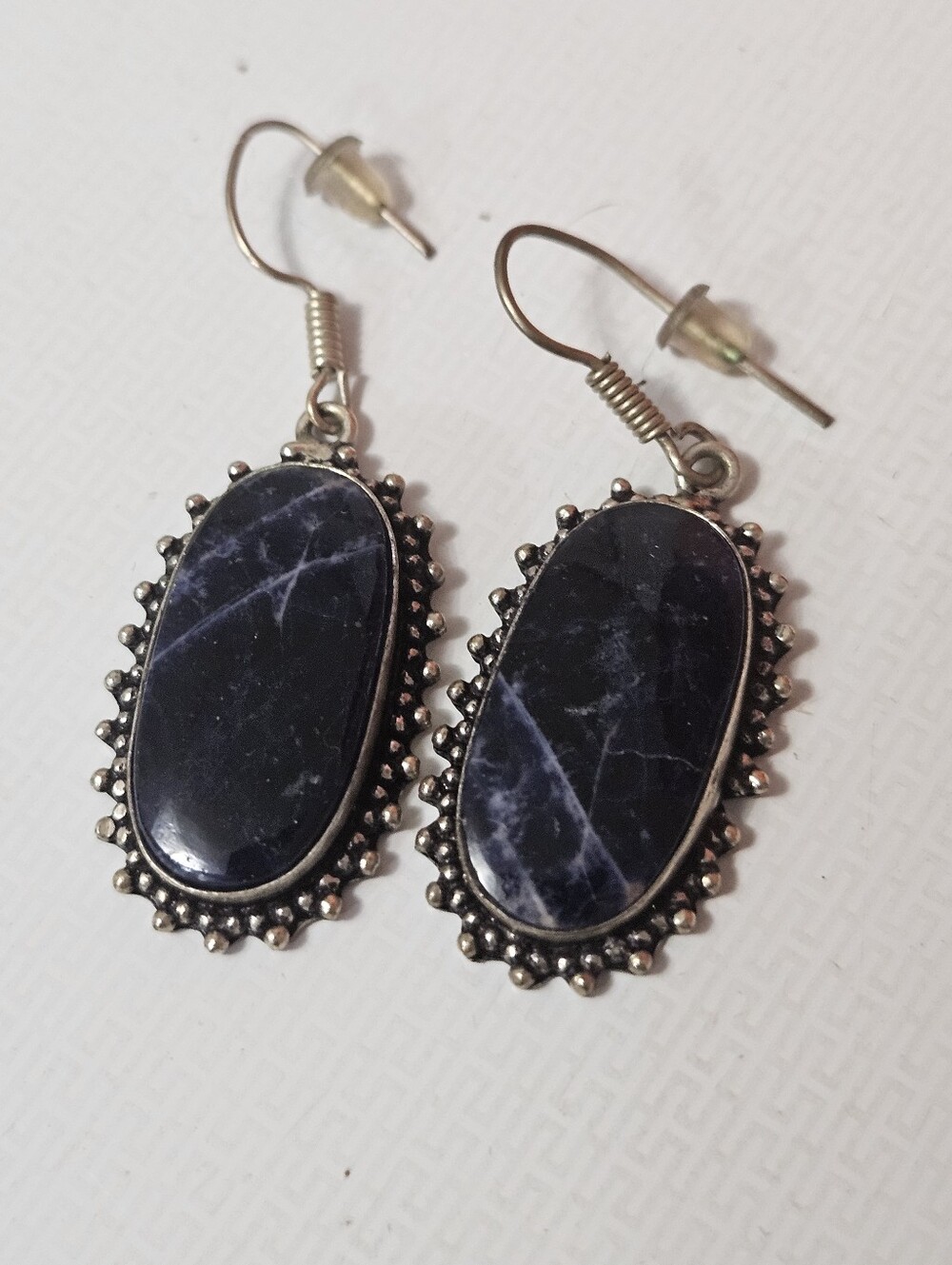 Lapis Lazuli Sterling Silver Bezel Dangle Earrings!